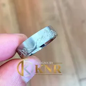 14K White Gold Solid And Heavy Eternity Style Beveled Style Men's Band Mountain Design Ring Carved Edging Men's Wedding Band For Him 6.0mm