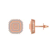 10K Rose Gold Round Diamond Square Shape Designer Mens Stud Earring 1/5 Cttw