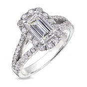 18KT White Gold Emerald Cut Halo Diamond Engagement Ring