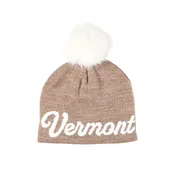 4T2D Vermont Cursive Midi Faux Fur Pom Beanie - Brown