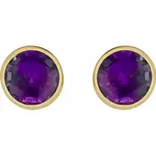 10K Gold Amethyst Bezel Birthstone Earrings