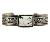 Albert Jake (b. 1959) - Navajo - White Buffalo and Sterling Silver Bracelet with Stamped Design c. 1980s, size 6.25