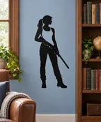 Adult Woman Carrying Shotgun at Rest Vinyl Decal - GirlsWithGunsCX007