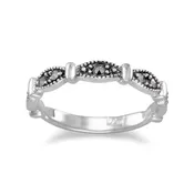 Beaded Marquise Sterling Silver Marcasite ring