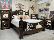 5 Piece Bedroom Set w/ Cowhide and Carvings