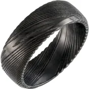 Full Black Damascus Steel 8 mm Wood Grain Band