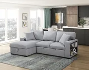 9630GY*2LC2R Sectional with Left Chaise, Pull-out Bed, Hidden Storages and Shelves, Charging Ports. By Homelegance.