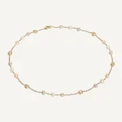 AFRICA 18K Yellow Gold Short Necklace with Multi-Colored Pearls, 18"