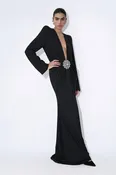 Crystal Embellished Plunge Neck Gown