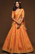 Art Silk Embroidered Lehenga Choli Dress Material In Orange (ACT3590)