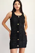 Black and Gold Knit Square Neck Dress