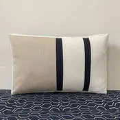 Sunbrella Duo Stripe Lumbar Pillow in Flax/Navy