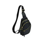 3 Zipper Vegan Leather Sling Bag