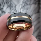 8 mm 18 Kt Rose Gold in Black Tungsten Wedding Band “Rosey”