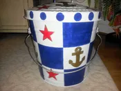10 Gallon Bright Blue & White Large Checks, Gold Anchors, Red Stars