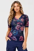 V‑Neck Elbow Sleeve Mesh Top