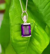 14kt White gold Amethyst Diamond Pendant