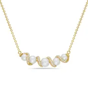 14 Karat Yellow Gold Pearl Spiral Necklace with Diamonds