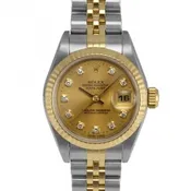 Ladies Rolex Datejust Steel and Gold Champagne Diamond Dial Fluted Bezel Jubilee Band