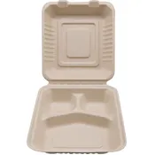 8" x 8" x 3"  Wheat Straw 3-Compartment Hinged Lid Container