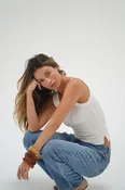 Banded Ribbed Scoop Tank - Ivory