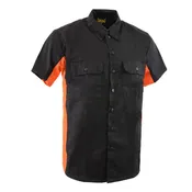 Biker Clothing Co. MDM11676 Men’s Black-Orange Button-Up Heavy-Duty Work Shirt - Classic Mechanic Shirt w/ Pockets
