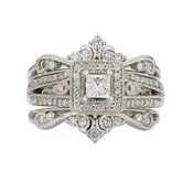 10K & 14K White Gold Diamond Bridal Ring Set|1.50 CT TDW| 7.4 Grams| Size 6″-BB13536