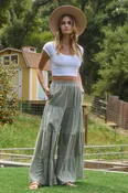 Acid Washed Tiered Palazzo Pants