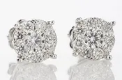 Cluster Diamond White Gold Stud Earrings - 1.80 Carats