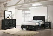 5 Piece Queen Storage Bed in Black - Queen Bed, 1 Nightstand, Dresser, Mirror & Chest