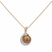 0.12 CTW Diamond & 9mm Golden-Brown Pearl 14K Rose Gold Pendant Necklace