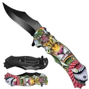 7 3/4" Tiger Handle Spring Assisted Pocket Knife