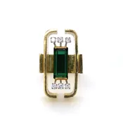 Vintage Green Tourmaline and Diamond Ring