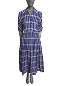 1940s Blue Cotton Plaid Dress, Size-2
