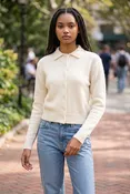 0039 ITALY BUTTON CARDIGAN - IVORY