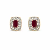 14K Gold Ruby and Diamond Halo Earrings, 1ct Ruby and 1ct Diamonds