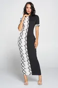 Snake Print Color Block Dress