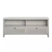 68"TV STAND W/2 WOVEN DRAWERS WHITE/WASH