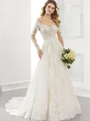 Ambrosia – Lace Ball Gown Wedding Dress with Sheer Bodice by Morilee