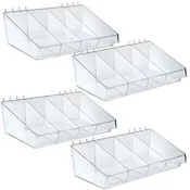13 Inch Wide x 7 Inch Deep Divider Tray for Pegboard or Slatwall with Removable Dividers Included, 4-Pack