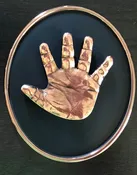 Personalized Bronzed Baby Handprint and/or Footprint on Black/Bronze Oval