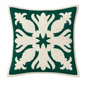 12" Hawaiian Quilt Pillow Slip - Pineapple Off white on Hunter Green