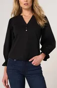3/4 Sleeve Knit-to-Woven Top w/Smocking