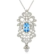 14k White Gold Aquamarine and Diamond Pendant