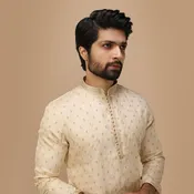 Beige Self Motif Kurta Set