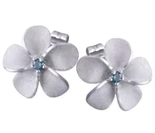 11mm Plumeria Stud Earrings with Blue Diamonds