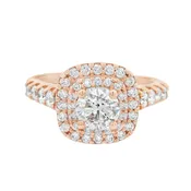 14K Rose Gold 1.5CT Round Diamond Double Halo Ring