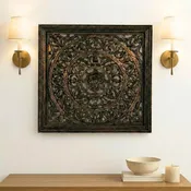 24" Square Lattice Carved Solid Wood Framed Wall Panel