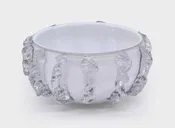 10″ Dia. – Glass Bowl White w/Clear Molten Design