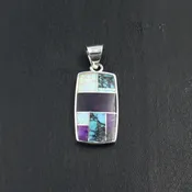 #27491-A Supersmith / David Rosales Shalako Inlay &amp;amp; Sterling Silver Rectangular Pendant